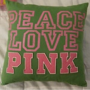 Pillow Peace Love Pink Victoria Secret Rare Green Pink 2005